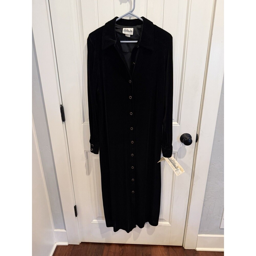 VTG 90s Citi Dress Black Velvet Maxi Shirt Dress NWT Size 12 Made USA